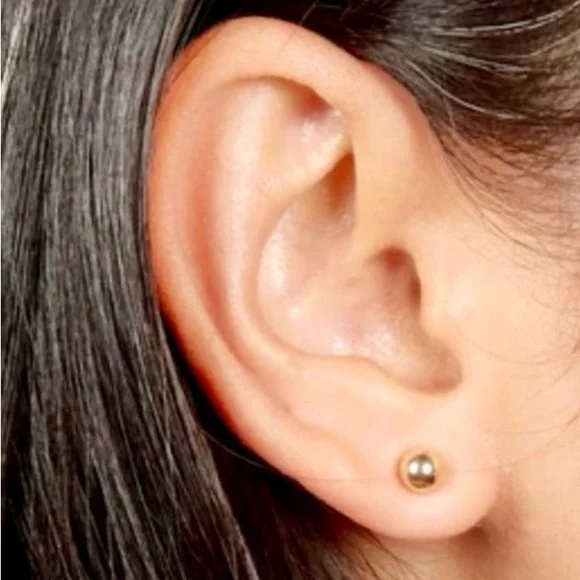 14K Yellow Gold Tiny Bead Stud Earrings 5x11mm  One earring is dented. - Picture 5 of 8